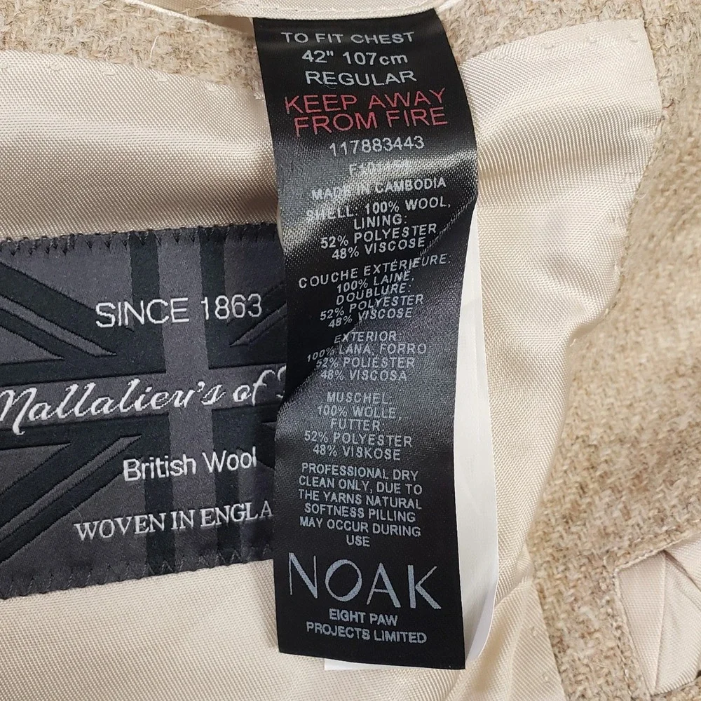 NOAK Suit Men 42R 38W Tan British Mallalieus Wool Tweed Pleated Two Button